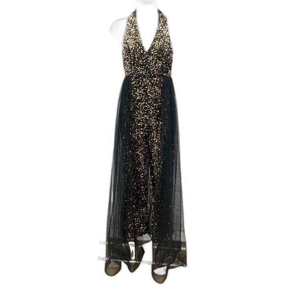 Unbranded Pants - Black and Gold Sequin Jumpsuit